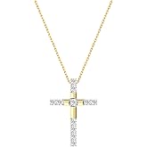 GILDED Itsy Bitsy Diamond Cross Pendant Necklace, 0.25 CTTW, 14KT Gold Plated over Silver and Sterling Silver, SI1 F-Color Lab-Grown Diamonds, Prong-Set, 18” Chain with Spring-Ring Lock