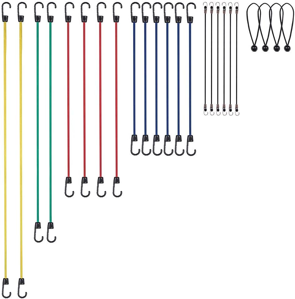 NoOne 25 pcs Heavy Duty Bungee Cords with Hooks in Jar, 100% Latex Core Elastic Strong Bungie Straps Set Assortment with a Drawstring 1416 inches Organizer Bag: Automotive