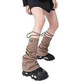 Leoparts Women Girls Y2K Lace Up Leg Warmers Drawstring Flared Ruched Knee High Leg Sleeve Socks Gaiters
