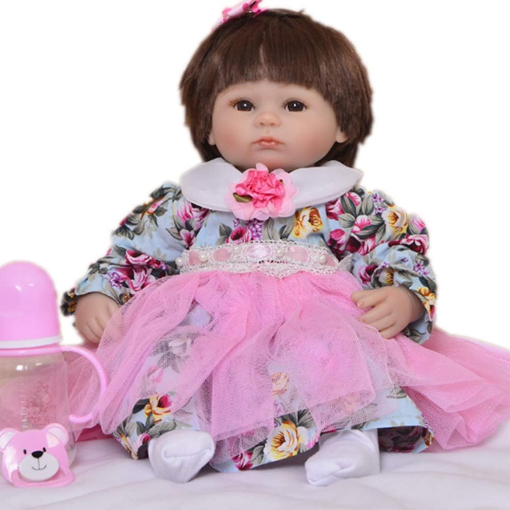 Prezzo Simulazione Bambino Corpo in tessuto Silicone morbido Rinato Bambola Capelli castani occhi corti ragazza Realistica bambola realistica Giocattoli regalo di compleanno per bambini,Color1,42cm Offerte