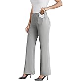 DLOODA Dress Work Pants Women Business Casual Slack Trousers Stretchy Pull On Office Flare Pants with Pockets（Light Grey Sage L）
