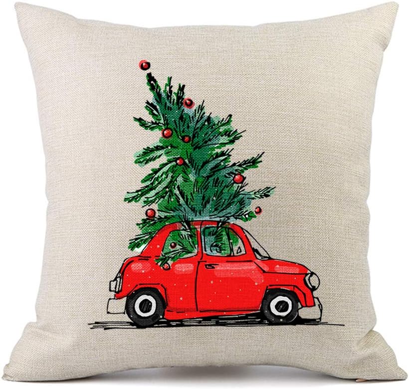 Moyun Funny Christmas Tree Car Cushion Cover Throw Pillowcase for Xmas Gifts Home Decor 45cm Square
