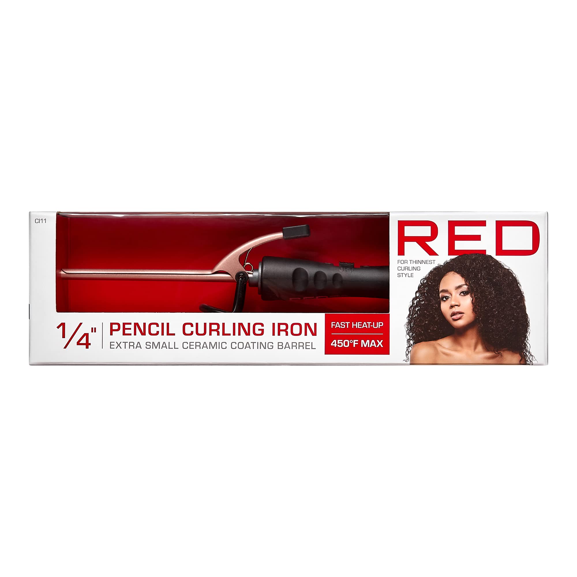 Red by Kiss 1/4 Inch Thin Curling Iron, Pencil Curling Iron, Extra Small Ceramic Coating Barrel, Skinny Curling Iron Wand for Long & Short Hair