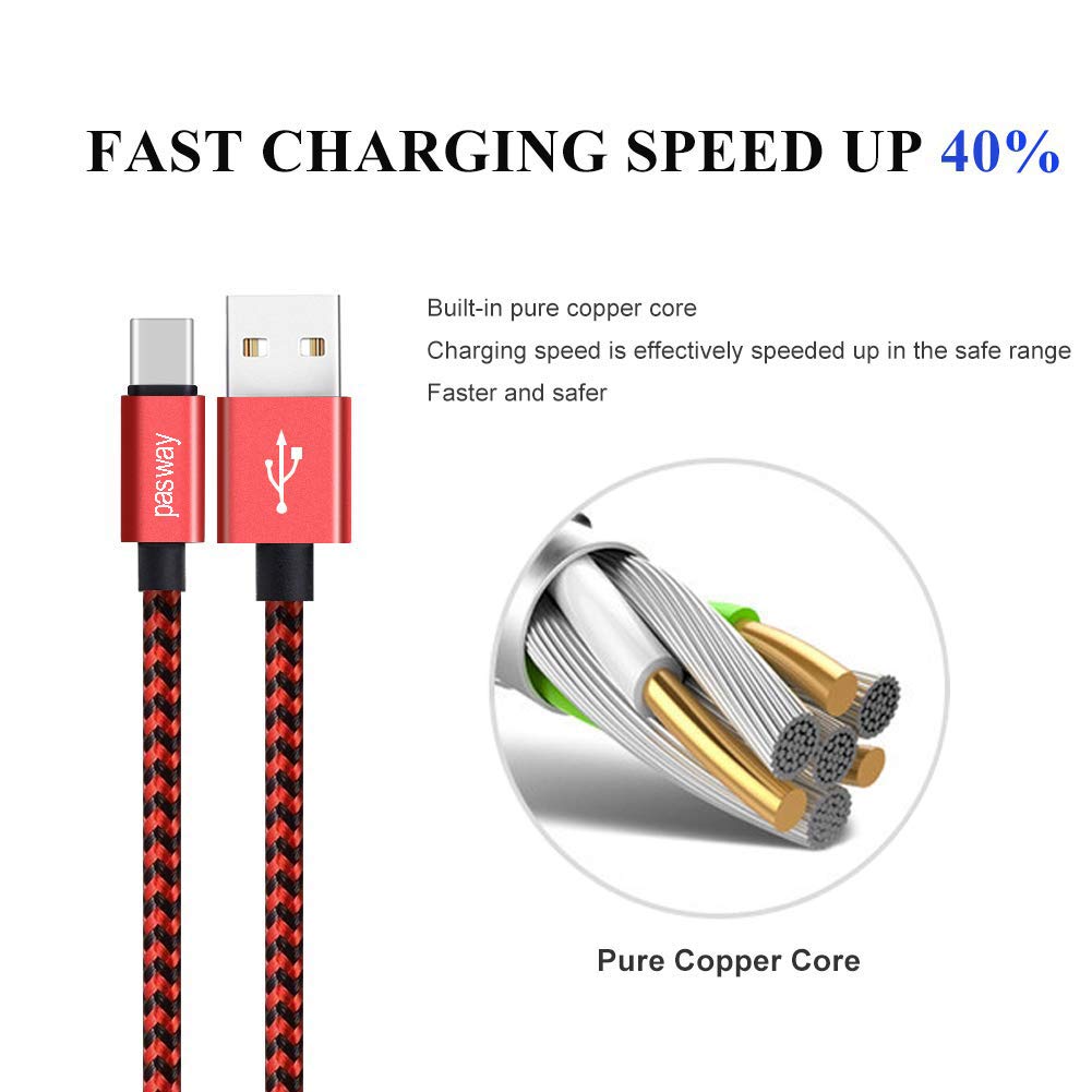 Short USB Type C Cable Pasway 3 Pack 1FT USB C to USB 3.0 Charger Cable Fast Charge and Data Sync Cord for All USB C Port Devices