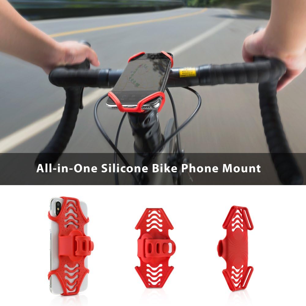 Bone Bike Tie Pro 2, Universal Bike Phone Mount for Stem Mount, Bicycle Motorcycle Stem Handlebar Cell Phone Holder for iPhone 12 11 Pro Max XS XR 8 7 6 Plus (Red)