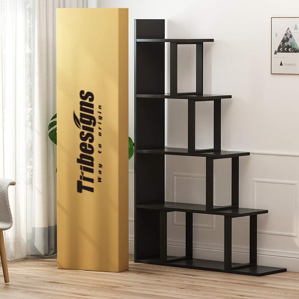 Tribesigns Black 5Shelf Ladder Corner Bookshelf, Modern Simplism Style