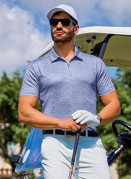 JMIERR PREMIUM GOLF SHIRTS FOR MEN MOISTURE WICKING QUICK DRY PRINT PERFORMANCE ZIPPER COLLARED POLO SHIRT, S, DARK BLUE