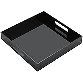 KEVJES Glossy Black Acrylic Serving Tray with Handles-Butler Trays for Coffee Table, Snacks,Breakfast in Bed, Kitchen Countertop,Vanity,Makeup Organizer,Ottoman (Black, 12x12 Inches)