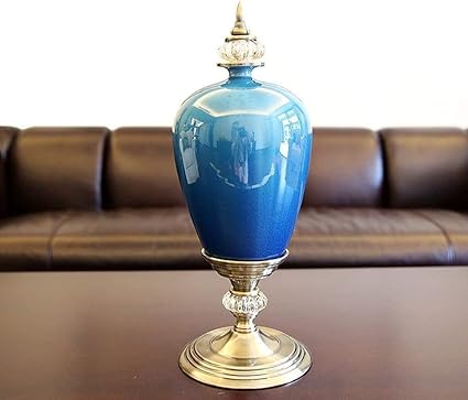 Vazen Blauwe Woonkamer Keramische Decoratie Thuis Gedroogde Bloemen Nep Bloem Simulatie Set Veranda Decoratie 17 48 18cm Home Accessoires Amazon Nl