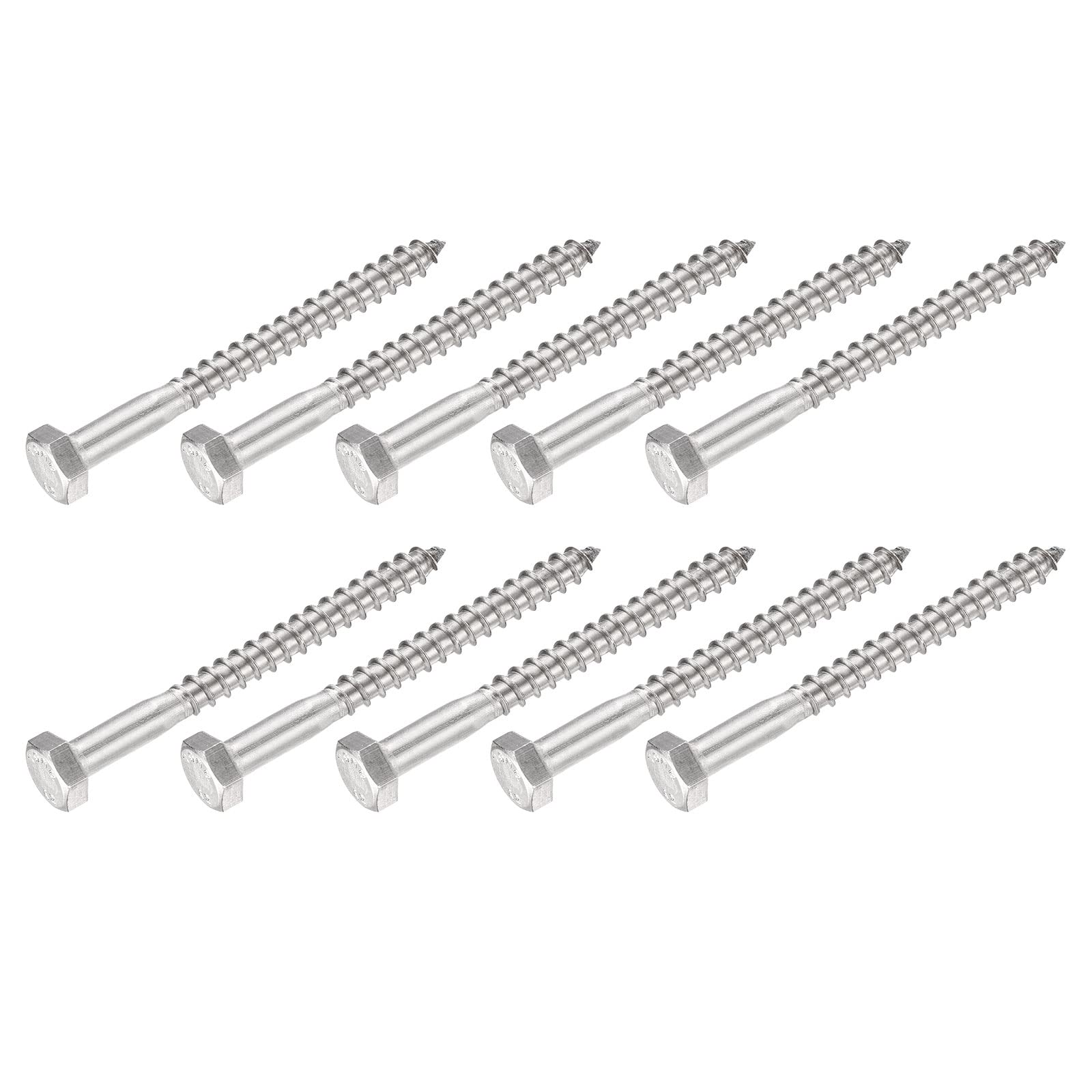 METALLIXITY Hex Lag Screws (M6x70mm)10Pcs, 304 Stainless Steel Self-Tapping Wood Bolts - for Household Applications