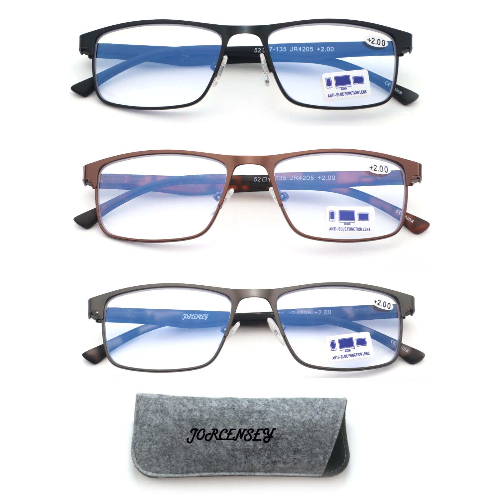 Photo 1 of JORCENSEY 3 Pack Reading Glasses for Men with Blue Light Blocking Stylish Metal Frame Readers +3.00