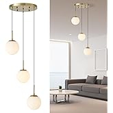 DORIDOMI 3 Lights Globe Modern Chandeliers, Glass Gold Cluster Pendant Lights, Kitchen Island Lighting with Milk White Shades