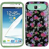 Pink Purple Red Roses on Black HyBrid Rubber Soft Skin Hard Case Cover For Samsung Galaxy Note II 2 N7100 with Free Pouch