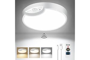 VERRON Rechargeable Motion Sensor Ceiling Lights, Battery Operated Closet Light with Remote, Battery Powered Shower Light for Inside Shower, Wireless Ceiling Lights Indoor for Pantry Shed Bathroom, 3CCT
