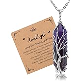 Top Plaza Amethyst Crystal Necklace Life Tree Natural Healing Crystal Necklaces for Women Men Purple Gemstone Pendant Necklace Protection Jewelry Christmas Gifts