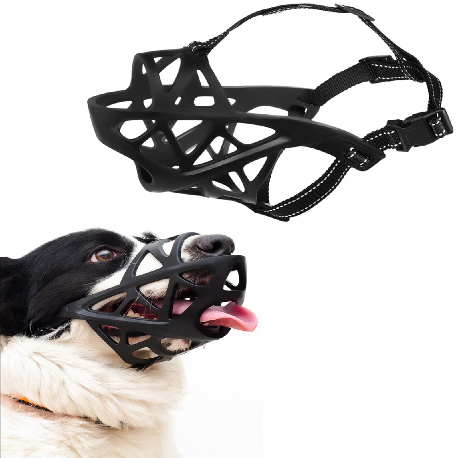 Dog Muzzle Soft Plastic Basket Cover Breathable with Adjustable Straps for Small Medium Large Dogs Training To Prevent Barking and Chewing Anti-Biting Pet Mouth Muzzles for Public Transport - M
