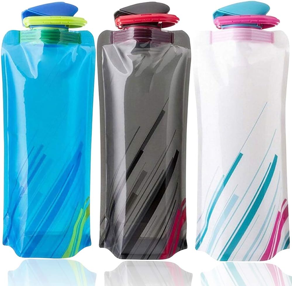 BESTZY Foldable Water Bottle Set of 3, 700ML Flexible Collapsible Reusable Water Bottles Foldable Reusable Water Bag Bottle for Hiking,Adventures,Traveling