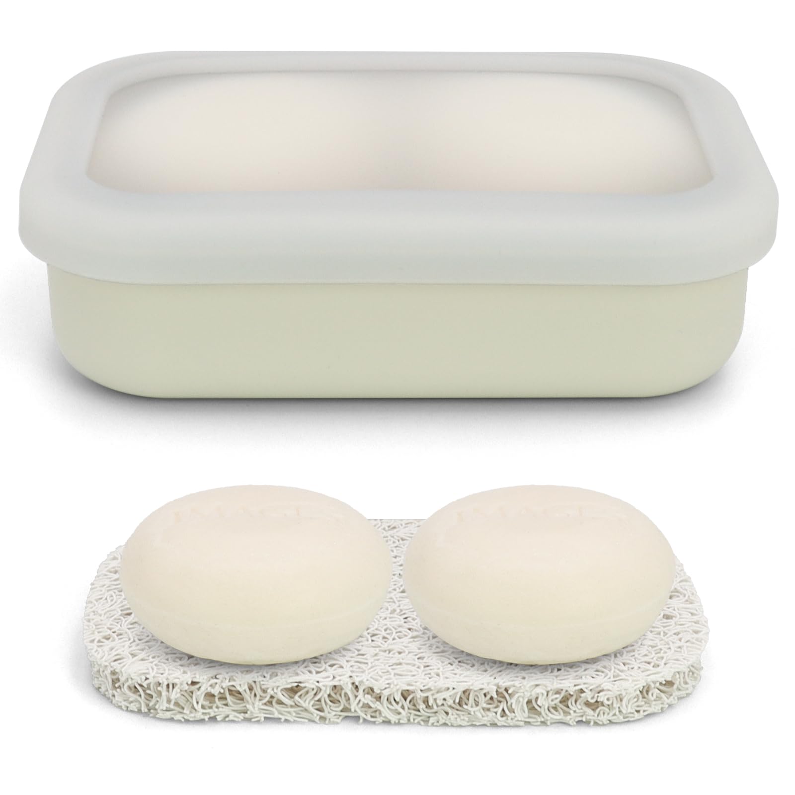 Photo 1 of Enhanced Leak Proof Travel Soap Case, AIMAIAIMAI Silicone Soap Container with Draining Layer, Portable Bar Soap Holder for Bathroom, Camping, Gym, Easy to Clean (Translucent & Off-White)