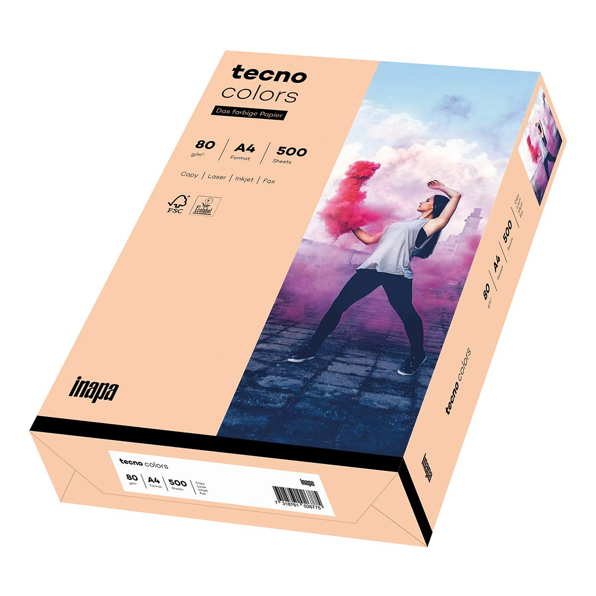 inapa Coloured Printer Paper, Tecno Colours: 80 g/m², A4, 500 Sheets, Salmon