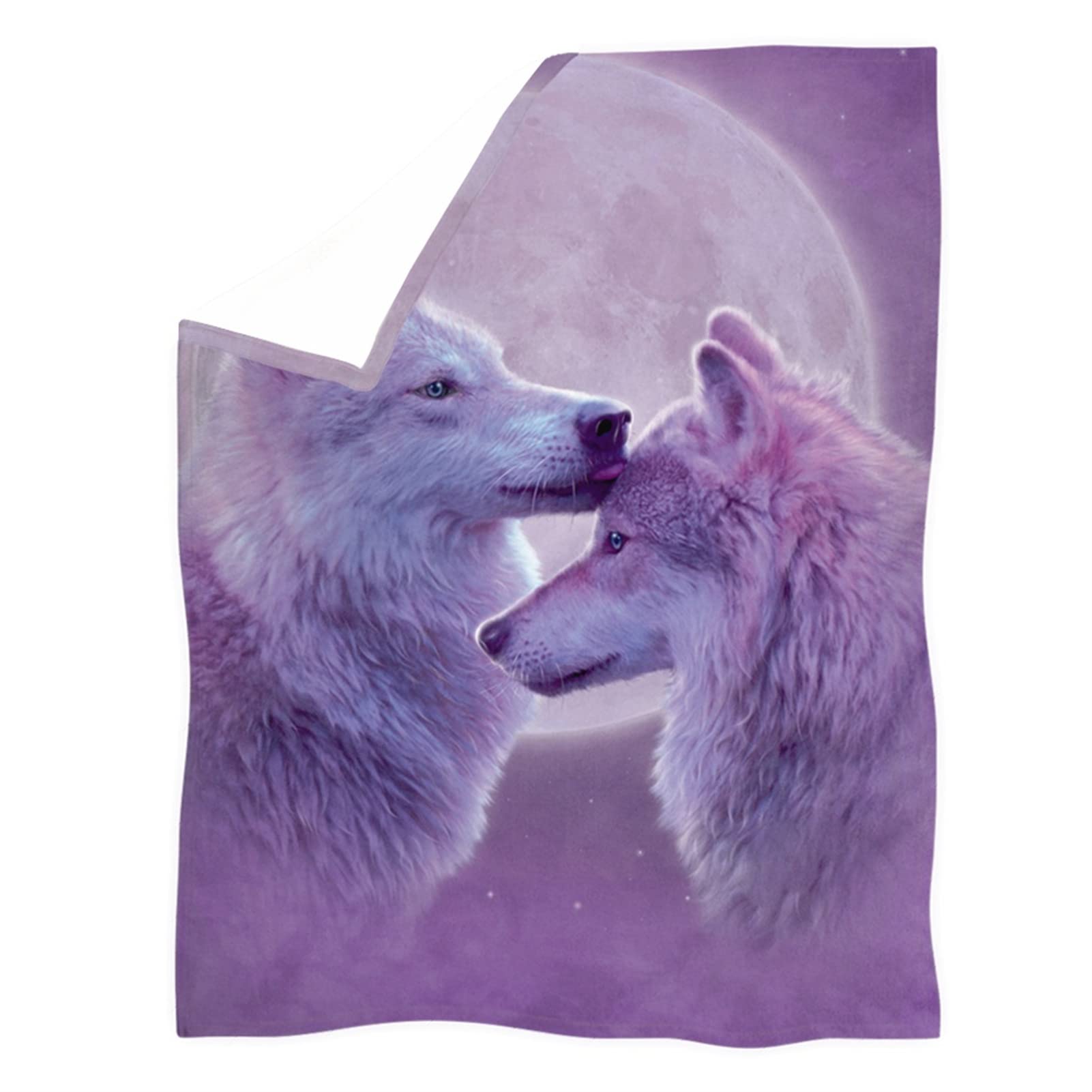 Jndtueit Galaxy Wolf Print Kid's Bedding Blanket Soft Warm and Cozy Throw Blanket for Lounge,living Room,Couch,Sofa for Children and Adult,Purple S