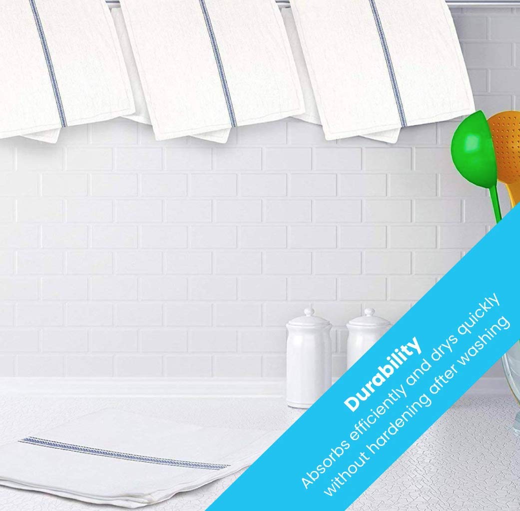 (15-Pack) - Zeppoli Classic White Kitchen Towels, 15-Pack 100% Natural Cotton Dish Towels, 36cm x 60cm Flour Sack Towels - Make Great Bar Towels
