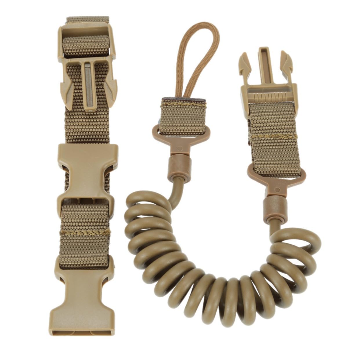 HOUSON Tactical Lanyard, Anti Lost Elastic Lanyard Key Ring Spring Cord Pistol Secure Lanyard Rifle Sling Strap for Shooting Hunting Outdoor Fishing Camping Khaki