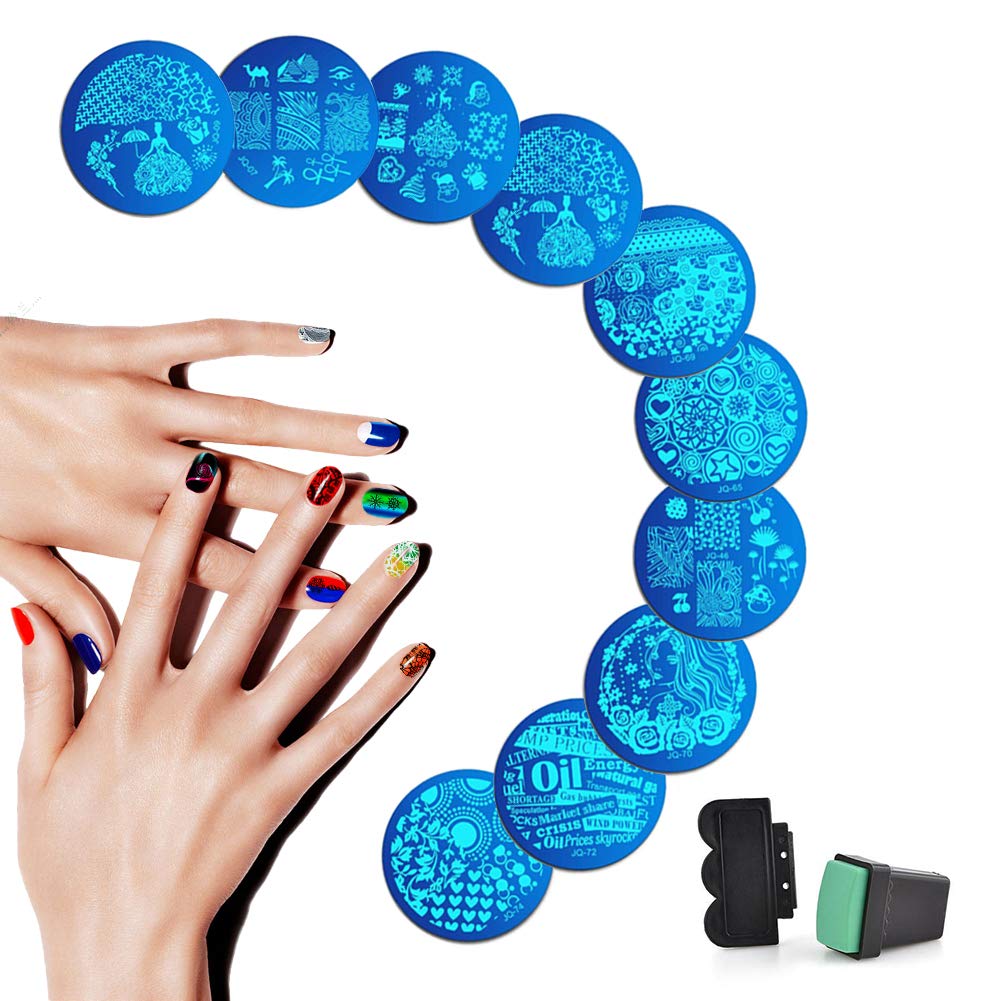 Stanaway 10 Nail Art Stencils Plates Stamping Set Nail gel design Nail art + 1 Stamper And 1 Scraper