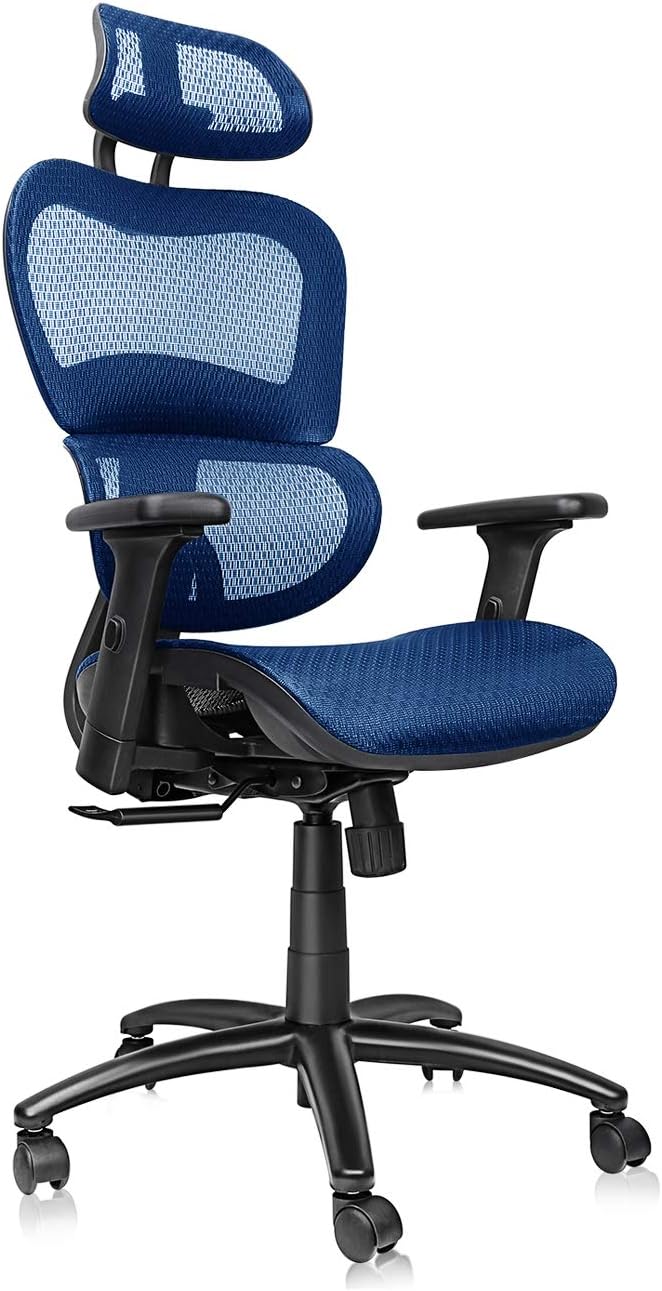 Amazon Com Komene Ergonomic Office Chair High Back Desk Chairs With Adjustable Headrest Backrest 3d Flip Up Arms Swivel Executive Chairs For Home And Conference Room Blue Office Products