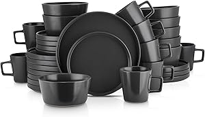 Stone Lain Coupe Dinnerware Set, Service For 8, Black Matte