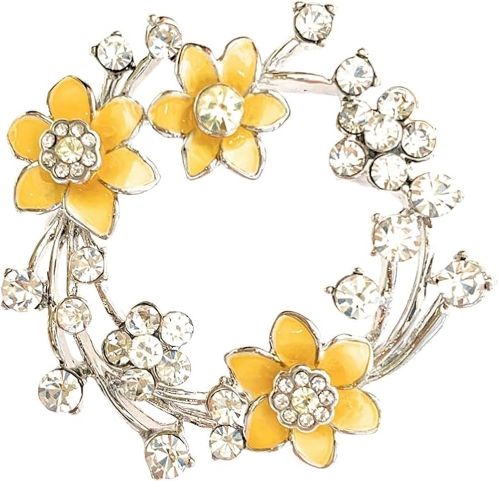 Equilibrium Radiant Daffodil Silver Plated Crystal Flower Round Brooch – Sparkle Floral Gift