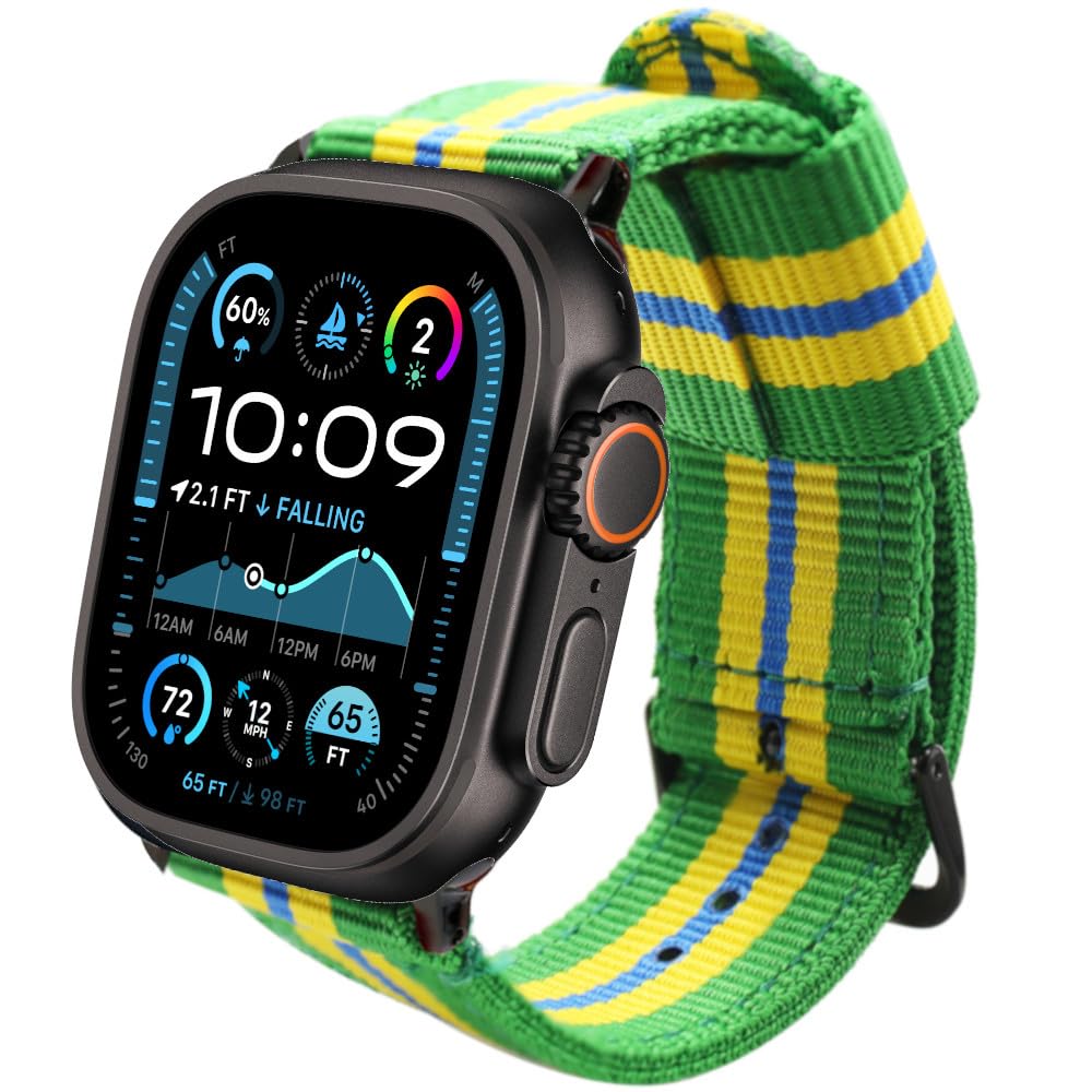 ESTUYOYA Brazil Strap compatible with Apple Watch 49mm 46mm 45mm 44mm, (42mm-Serie 1-3), Brazilian Flag Nylon Bracelet with Buckle Closure for iWatch Series 10 9 8 7 6 5 4 3 2 1 SE Ultra 2