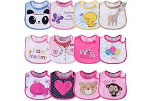 Lictin Baby Bibs 12 pcs Unisex Waterproof Baby Bibs, Waterproof Layer Absorbent Teething Dribble Drool Bibs for Boys Girls