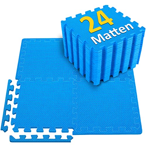 Floor Protection Mat Fitness Set [31 x 31 cm] - 24 Puzzle Mats - EVA Sports Mat Fitness Mat Non-Slip Floor Mat for Gym & Fitness Equipment Fall Protection Mats Outdoor & Pool Underlay Mat, Blue