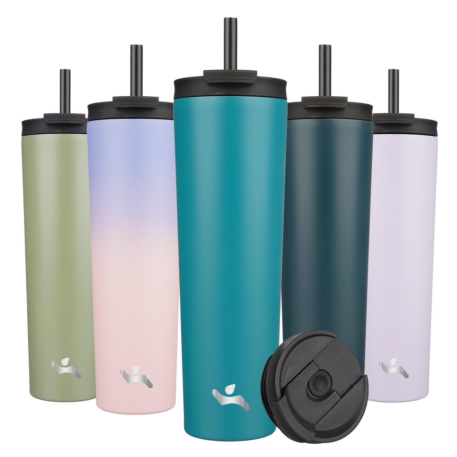 Photo 1 of Konokyo 34 OZ Insulated Tumbler with Lid and 2 Straws Stainless Steel Water Bottle Vacuum Travel Mug Coffee Cup,Blue