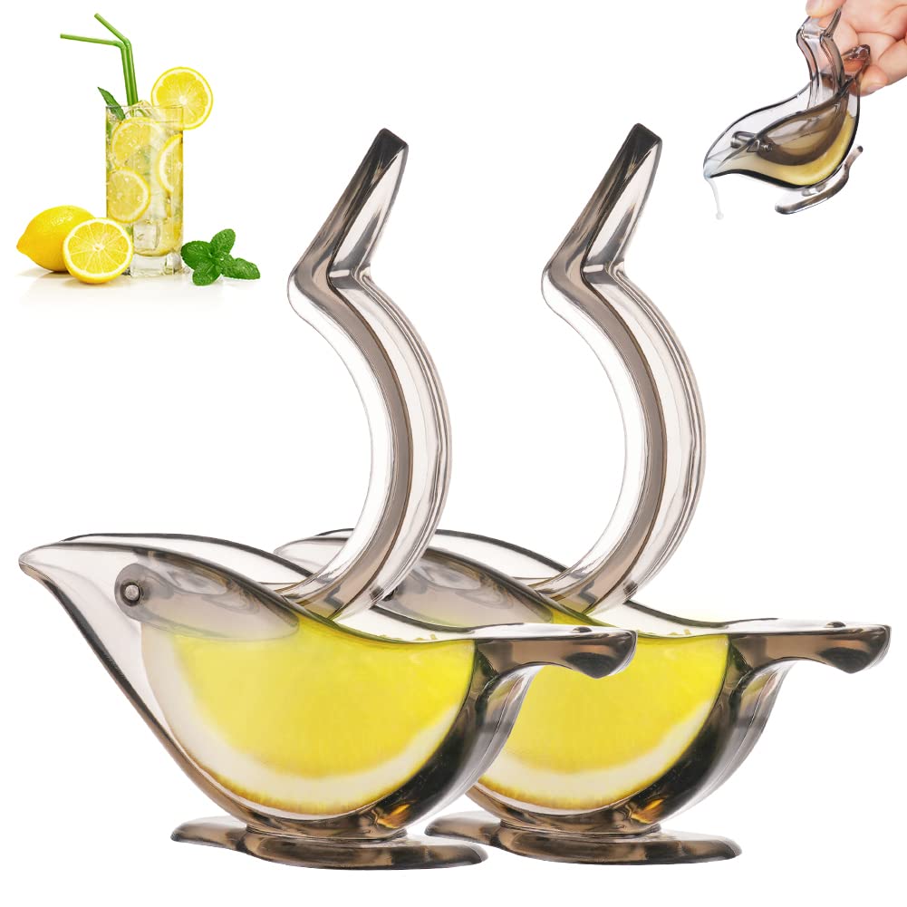 AUAUY Manual Lemon Squeezer, Acrylic Manual Lemon Slice Squeezer, Bird Lemon Squeezer Portable Transparent Fruit Juicer, Hand Juicer for Orange Lemon Lime Pomegranate(Grey, 2 Pack)