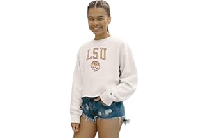 Blue 84 Women's NCAA Officially Licensed Crop Crewneck Sweatshirt Vintage Arch Over White