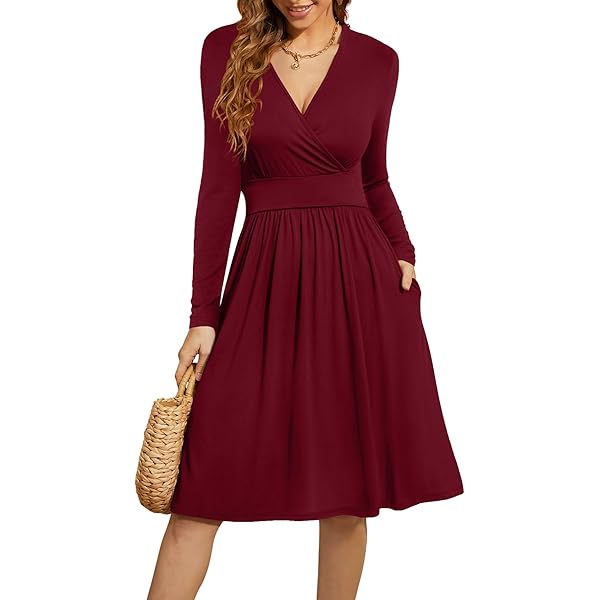 Amazon.com: HOMEYEE Women's Chic V-Neck Lace Patchwork Flare Party Dress  A062 (Wine Fabric B, S) : Clothing, Shoes & Jewelry