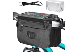 MATTISAM Bike Handlebar Bag with Rain Cover, Shoulder Strap, Bike Basket Front with Phone Holder 6.8", Road Mountain Bicycle Pouch for Kids Men Women