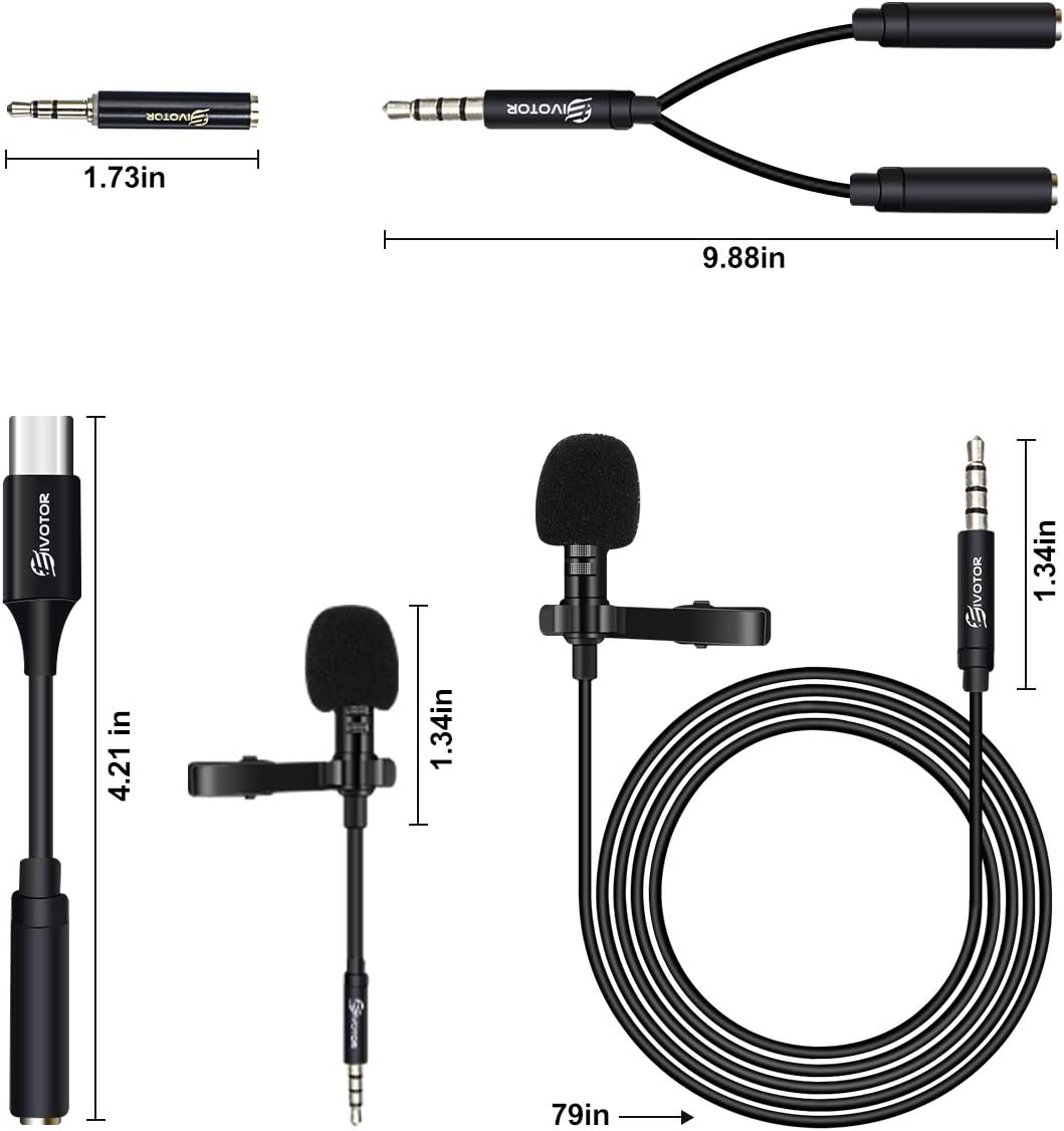 EIVOTOR 2 Pack Professional Lavalier Lapel Microphone,Omnidirectional Lapel Micwith Clip-on Perfect for iPhone Android Smartphone PC&DSLR, Recording Mic for YouTube,Interview,Video Conference,Podcast: Home Audio & Theater