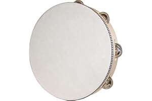YAYUZEST Tambourine for Adults, Wooden Hand Held Drum with Metal Jingles - Single Row, 10 Inch
