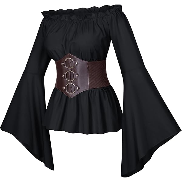 2683 Women Renaissance Blouse Top With Corset Waist Belt, Pirate TrdSipl Womens Renaissance Blouse Corset Waist Belt Medieval  main image 3