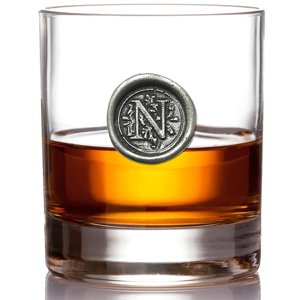 English Pewter Company 11oz Whisky Glass Tumbler with Monogram Initial - Personalised Gift with Your Choice of Initial (N) [MON114]