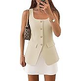 ZESICA 2026 Summer Casual Sleeveless Suit Vest for Women Square Neck Button Down Work Business Blazer Vests Waistcoat