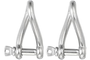 PATIKIL 316 Stainless Steel Twist Shackle 5/32" 4mm, 2 Pack 198 Lbs Load Screw Pin Shackles for Traction Steel Wire Ropes Mar