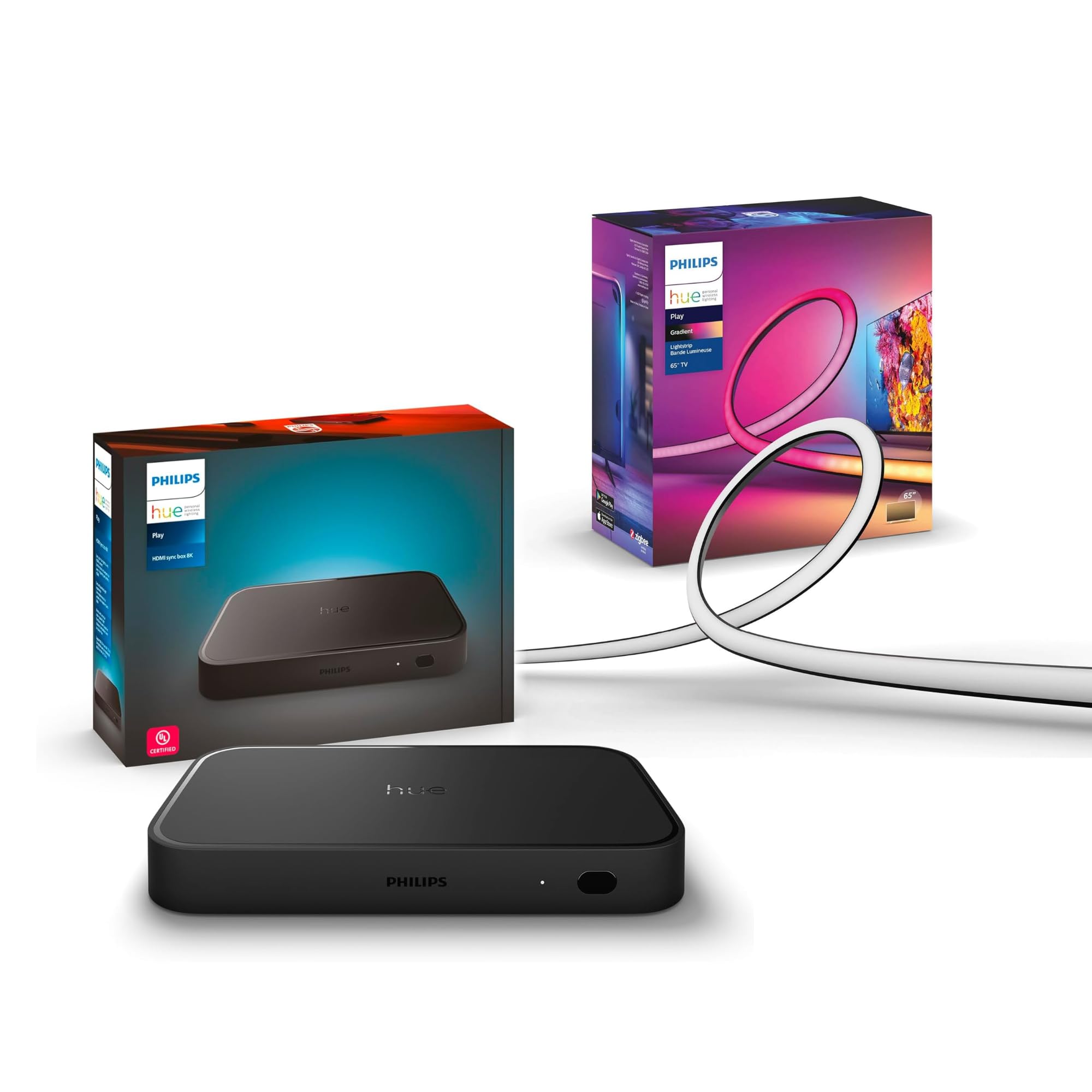 Photo 1 of Philips Hue Play HDMI Sync Box 8K + Gradient 75" Smart TV Light Strip - Sync Your Video Games, Movies, and Music - Requires Hue Bridge - Supports Dolby Vision HDR10+ - Control with Hue App