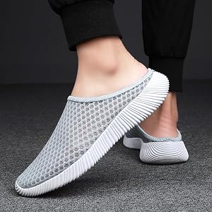 Men's Breathable Hollow Mesh Slip On Mules Backless Lightweight Summer Casual Walking Shoes
