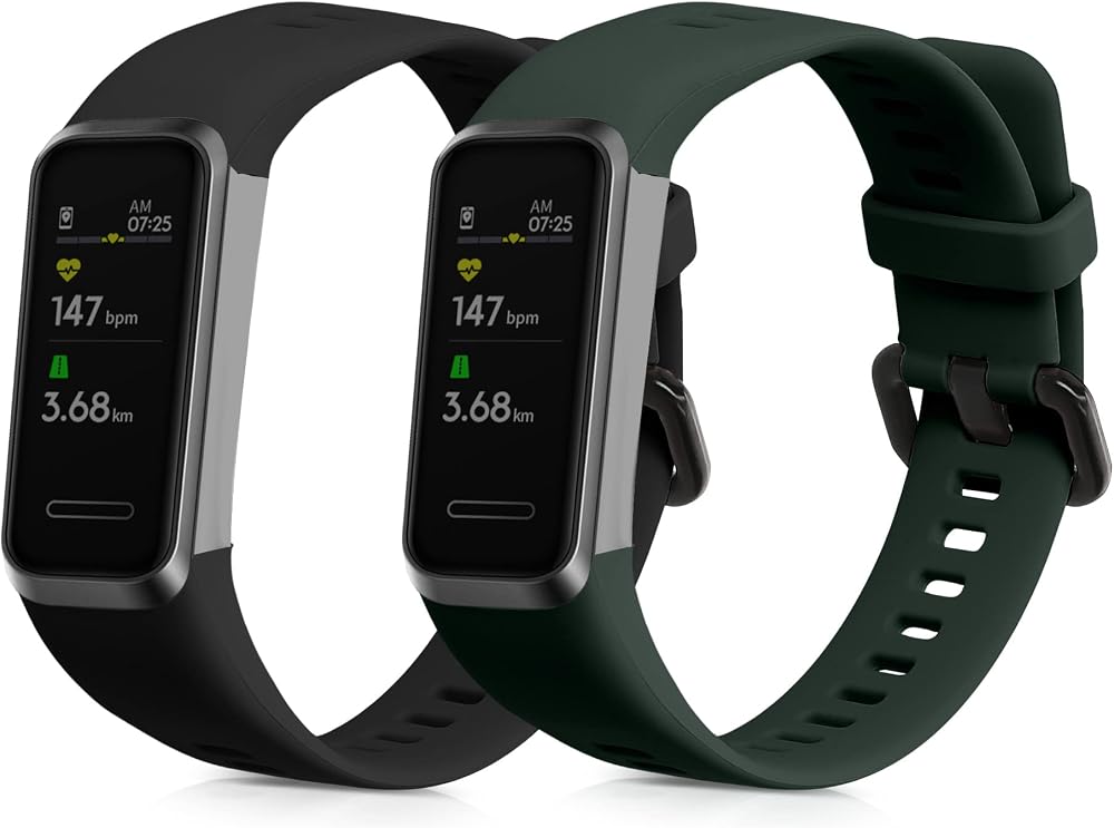 kwmobile 2x Huawei Band 4 Silicone Replacement Watch Bands Black Dark Green