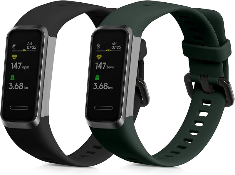 kwmobile 2x Huawei Band 4 Silicone Replacement Watch Bands Black Dark Green