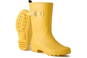 HISEA Mid-calf Rubber Rain Boots for Women Waterproof Wellington Boots for Outdoor