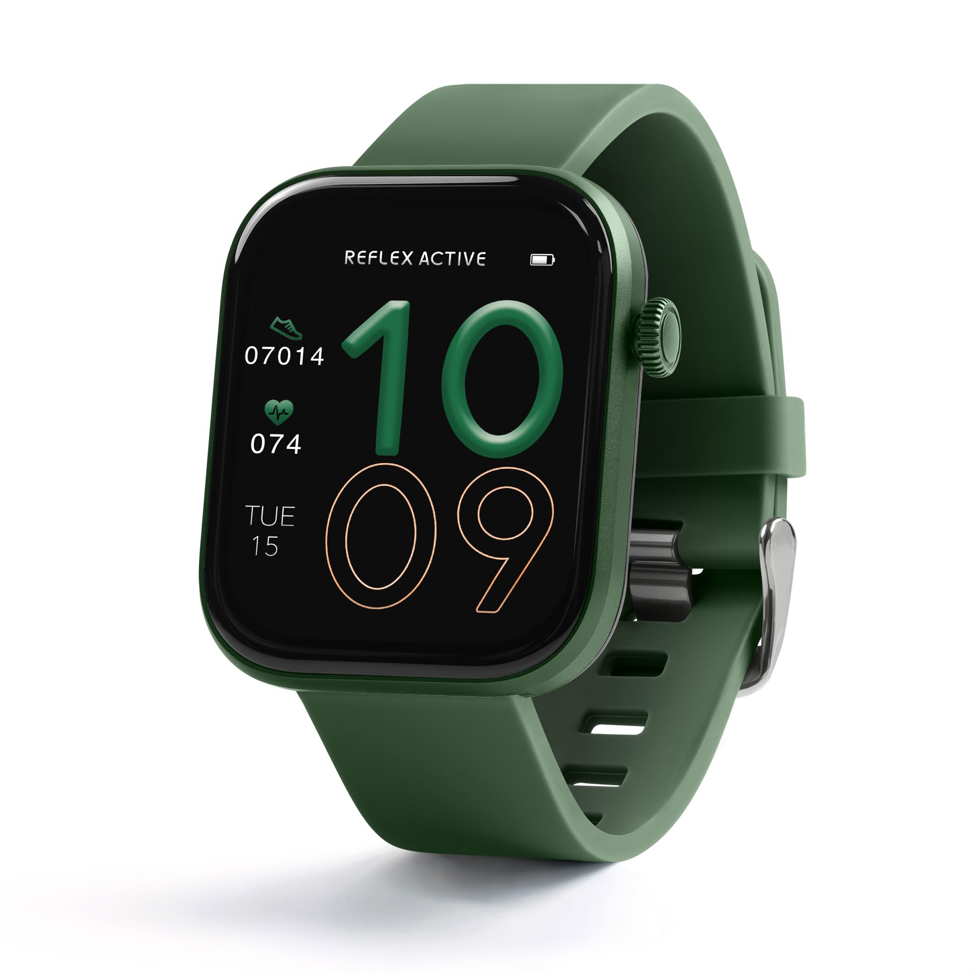 Reflex Active Series 40 Amoled Smart Watch for Women Men with Dual-Time, Make/Answer Calls, Sleep Monitor, Sports Modes, Cycle Tracking, Step Counter and Forest Green Silicone Strap for IOS Android